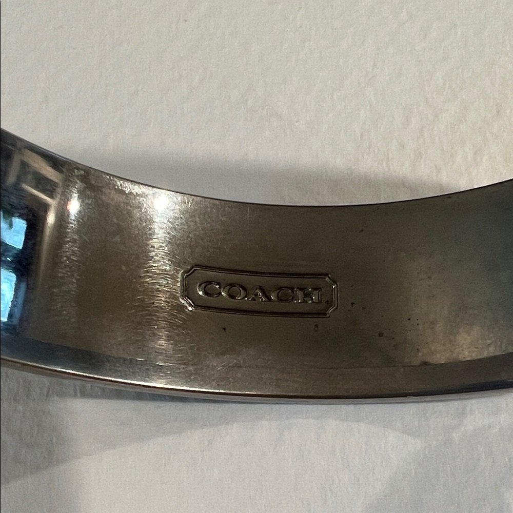 Coach Black Enamel Silver-Tone Wide Bangle Bracelet - Picture 2 of 3